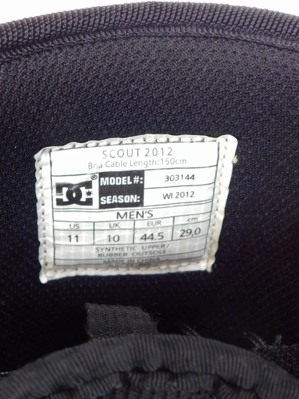DC SCOUT 2012 Mens 11 EU 44.5 Black BOA Snowboard Boots